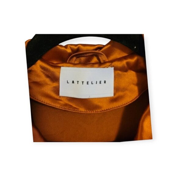 Lattelier Satin Copper Double Breasted Full Length Trench Coat Amber M L - Picture 6 of 12